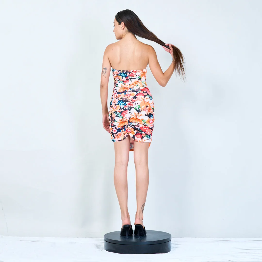 Floral bodycon dress with ruched detail wholesale
