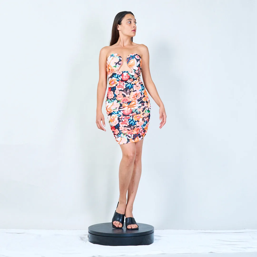 Floral bodycon dress with ruched detail wholesale