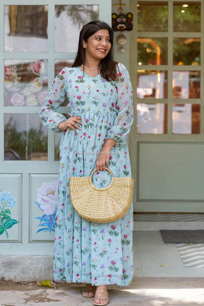 Green Printed Georgette Dress