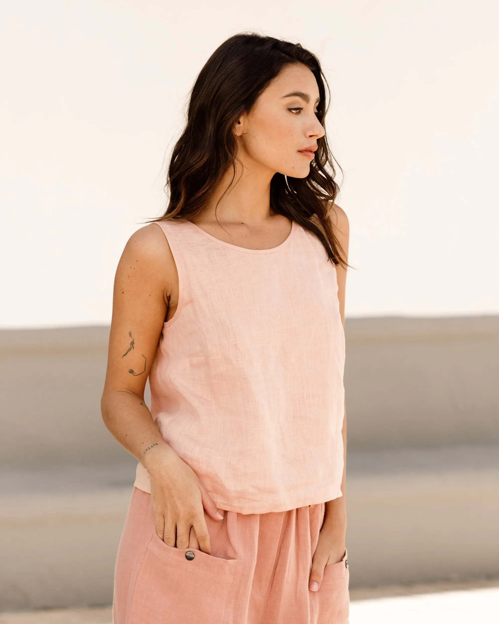 Linen crop top ITHAKA in Peach