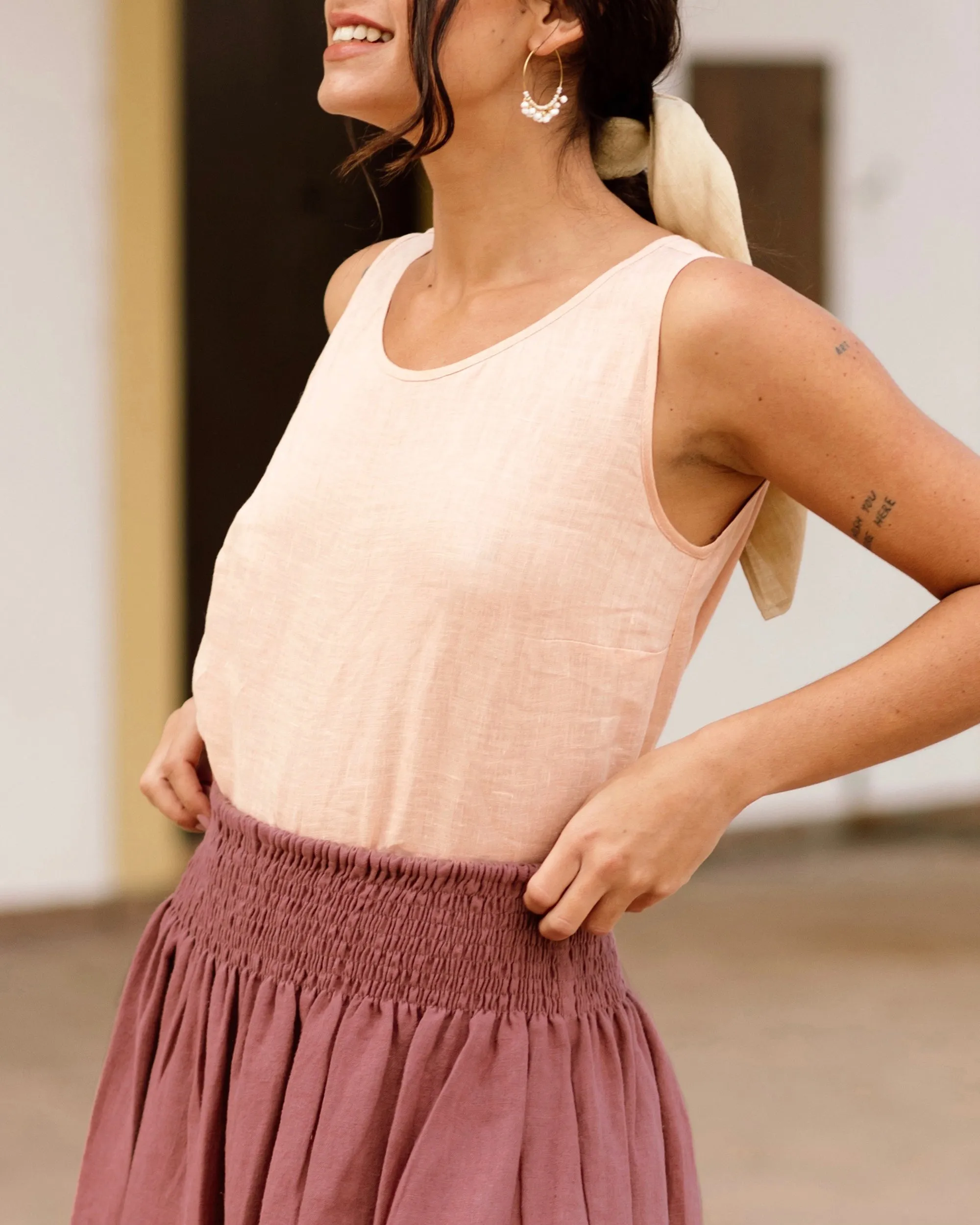 Linen crop top ITHAKA in Peach
