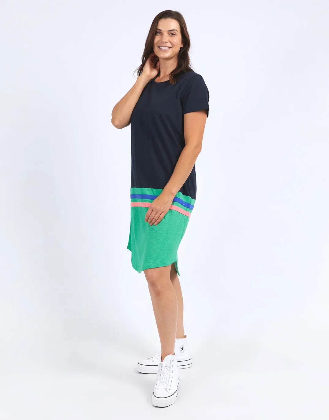 Rhea Tee Dress - Navy & Green Colour Block