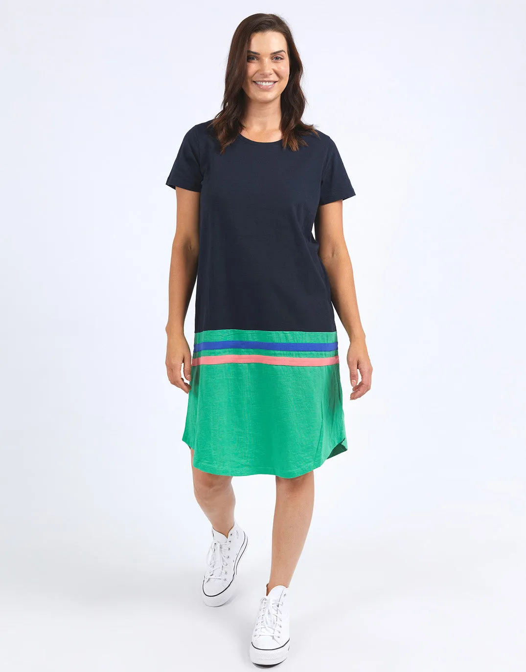 Rhea Tee Dress - Navy & Green Colour Block